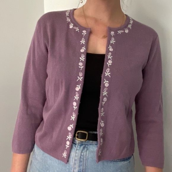 Purple Embroidered Zip-Up Sweater - Picture 1 of 6